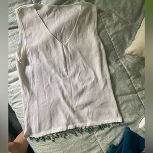 Beaded ivory knit tank top